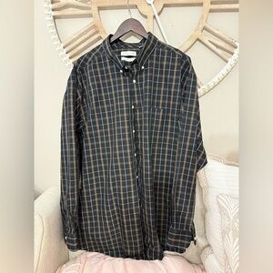 Classic Black and Tan Plaid Button Down Shirt